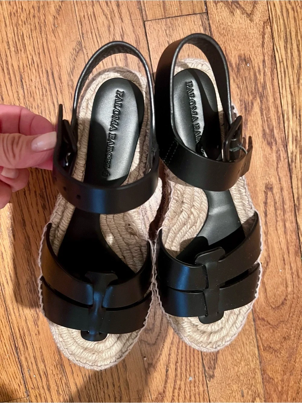 Paloma Barceló Black Leather Espadrille Platform Sandals
